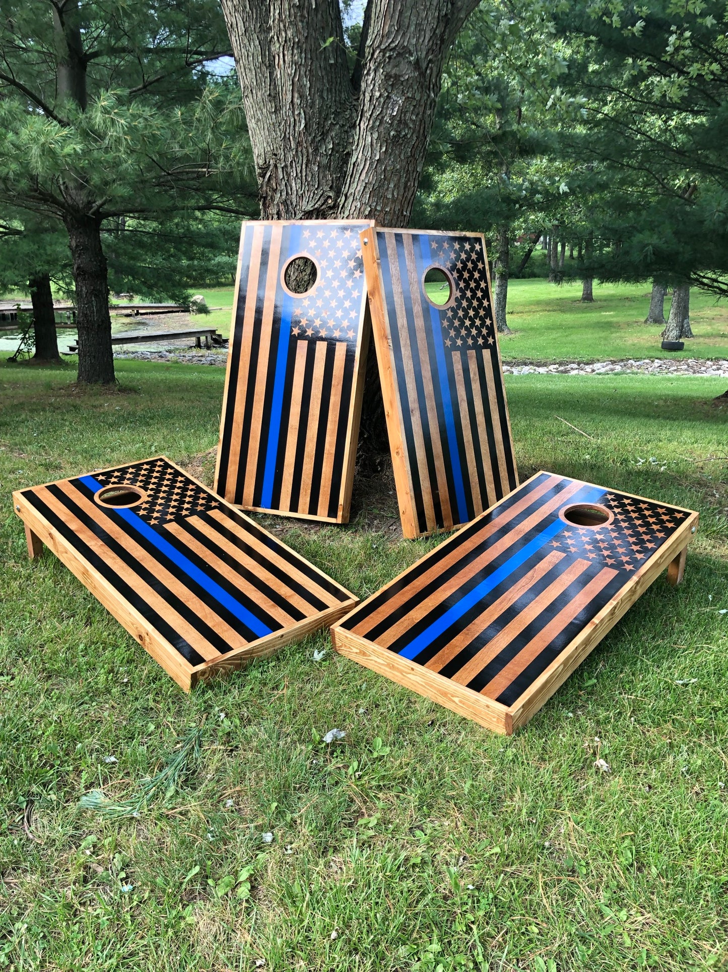 Corn Hole Boards  - Blue Stripe Flag